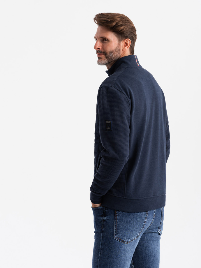Men's lightweight unzipped jacket with quilted front - navy blue V1 OM-JANP-0193