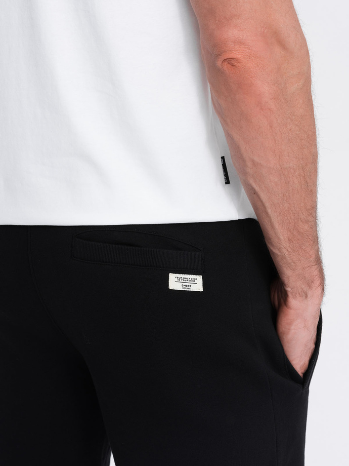 Men's knitted shorts with drawstring and pockets - black V5 OM-SRBS-0139