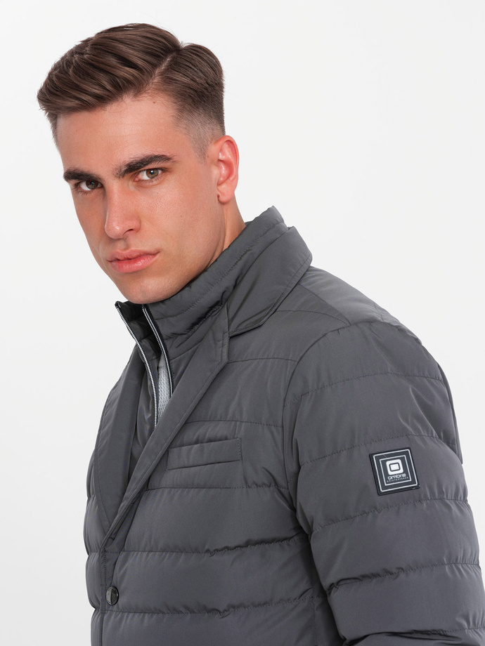 Men's quilted jacket with jacket cut - graphite V2 OM-JALP-0188
