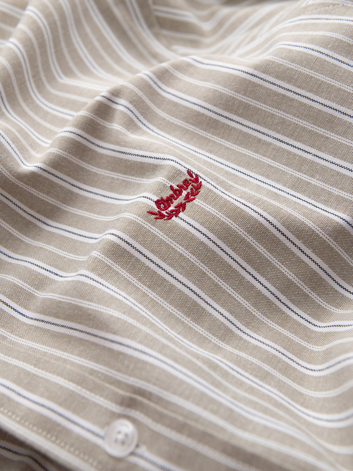 Pánská bavlněná košile REGULAR FIT s jemnými proužky - béžová V1 OM-SHOS-0170