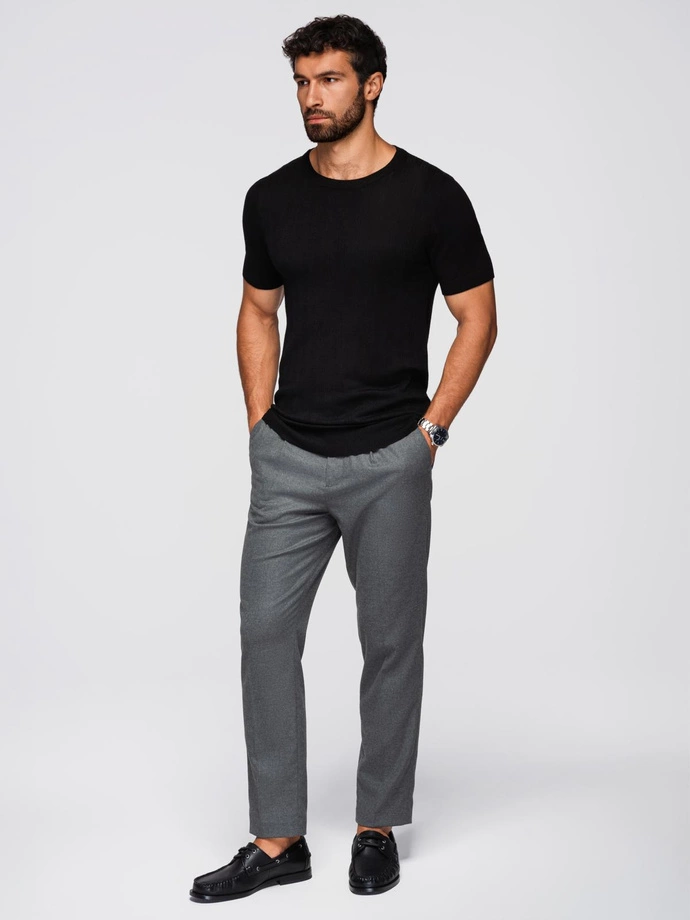 Men's openwork sweater with round neckline and short sleeves - black V2 OM-TSCT-0251