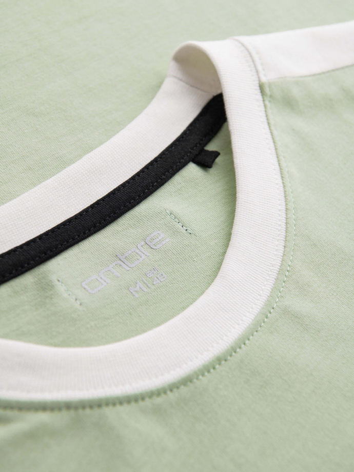 Men's T-shirt with contrasting stripes - pistachio V9 OM-TSCT-0115