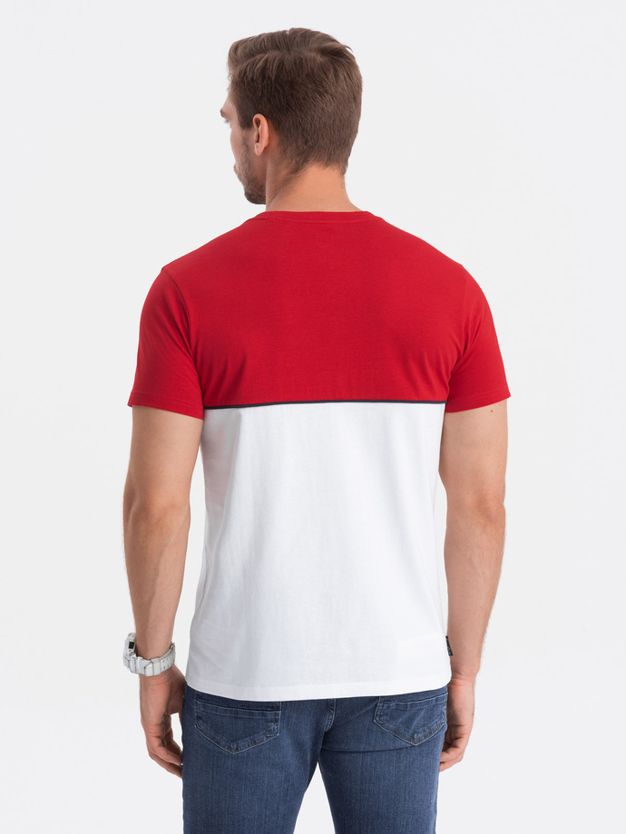 Men's two-tone cotton T-shirt - red and white V6 S1619