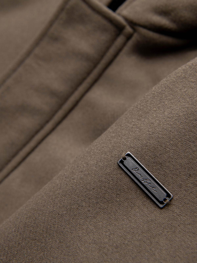 Vyriškas vilnonis paltas su gobtuvu - chaki spalvos V2 OM-COWC-0132