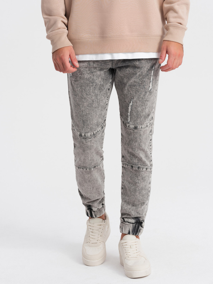 Men's marbled JOGGERS pants with rubbed edges - gray V3 OM-PADJ-0153