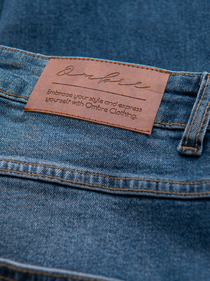 Pánské džínové kalhoty SLIM FIT s odřením - tmavě modré V2 OM-PADP-0255