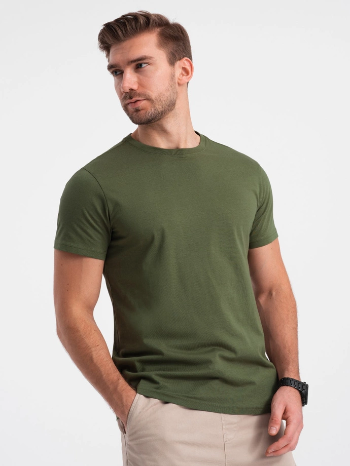 Tricou clasic din bumbac pentru bărbați BASIC - olive V4 OM-TSBS-0146