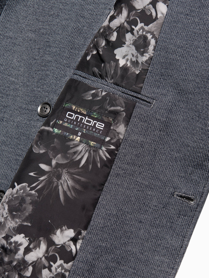 Pánská bunda s nášivkami na loktech - tmavě modrá V2 OM-BLZB-0108