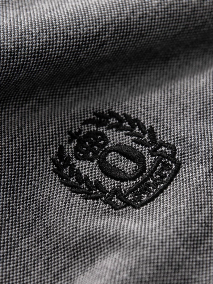 Men's melange polo longsleeve with embroidery - black melange V1 OM-POLS-0129