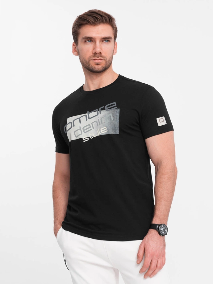 Tricou bărbătesc din bumbac cu logo - negru V2 OM-TSPT-0139