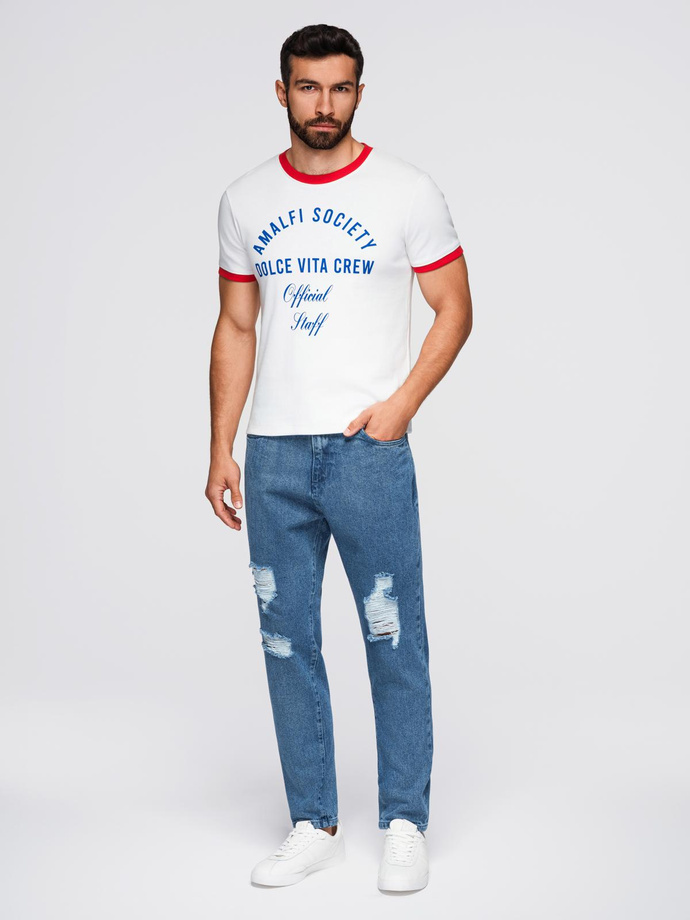 Pánské džínové kalhoty CARROT FIT s odřenými okraji - modré V2 OM-PADP-0250