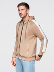 Unzipped men's hooded sweatshirt with piping - beige V4 OM-SSZP-0210