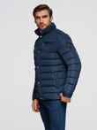 Men's quilted jacket with stand-up collar and chest zips - navy blue V2 OM-JALP-0260
