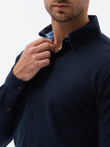 Pánská pletená košile SLIM FIT s dlouhým rukávem - tmavě modrá V2 OM-SHCS-0177 