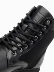 Men's high-top trapper boots with combined materials - black V1 OM-FOBO-0174