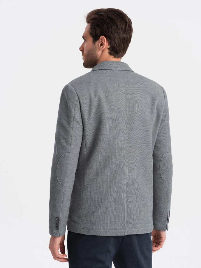 Men's blazer with elbow patches - light grey V1 OM-BLZB-0108