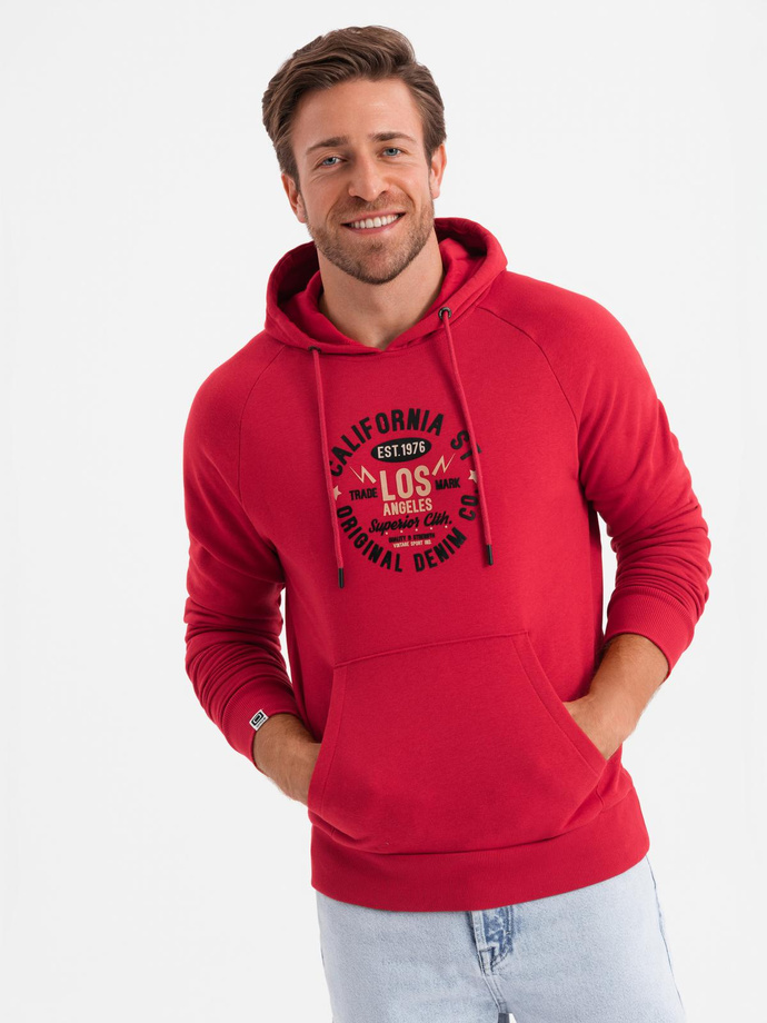 Men's printed kangaroo sweatshirt - red V2 OM-SSPS-0151