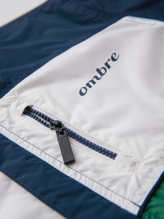 Lightweight colorful men's sports jacket with fleece - green and navy blue V20 OM-JANP-0194