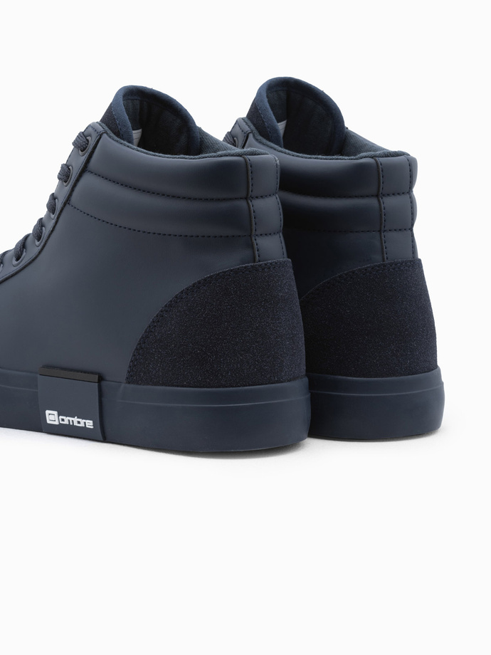 Classic men's high sneakers with quilted upper - navy blue V3 OM-FOTH-0127
