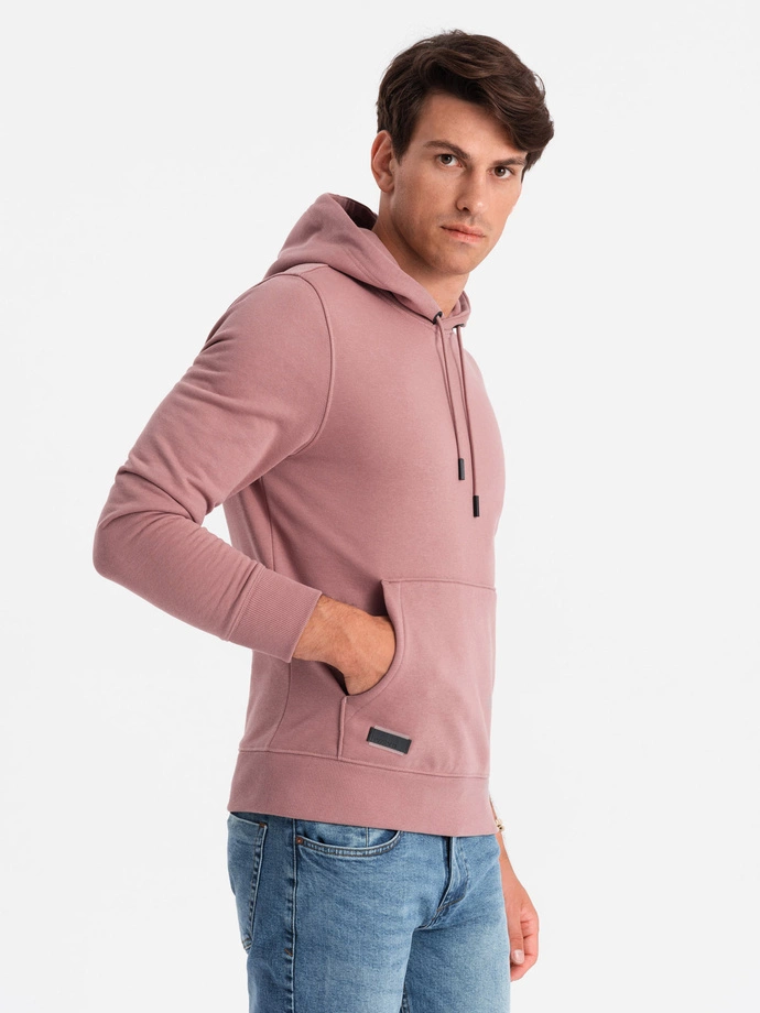 Men's BASIC cotton sweatshirt kangaroo hoodie - dark pink V4 OM-SSBN-0161