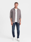 Men's checkered flannel shirt - navy blue and red V3 OM-SHCS-0150