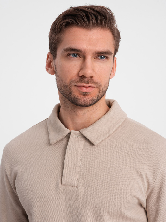 Set trening pentru bărbați bluză de trening cu guler polo + pantaloni - bej V2 Z71