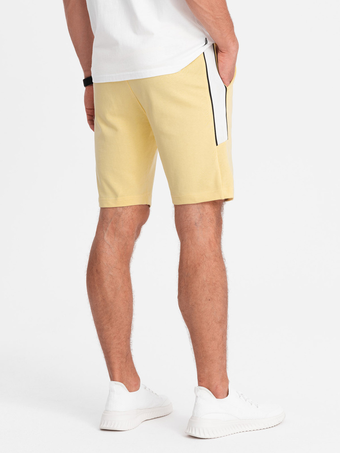 Men's sweat shorts with piping - yellow V1 W359