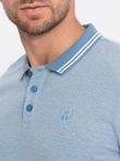 Tricou polo melange pentru bărbați cu guler contrastant - albastru V3 S1618
