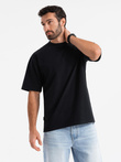 Tricou LOOSE FIT din bumbac pentru bărbați cu decolteu rotund - negru V1 OM-TSBC-0234 