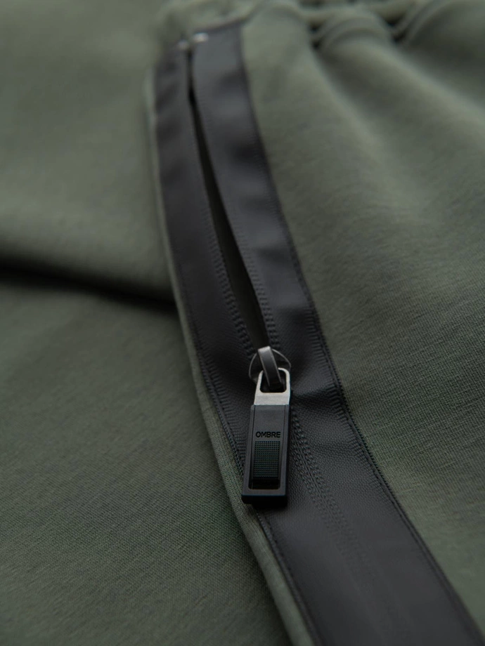 Men's sweatpants with straight leg and rubber details - dark olive green V4 OM-PASK-0281