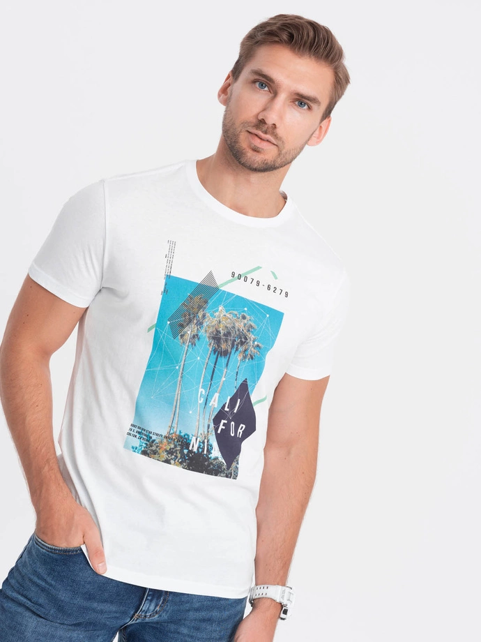 Men's printed cotton t-shirt - white V1 S1738