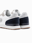 Men's shoes sneakers with combined materials and mesh - white and navy blue V3 OM-FOSL-0155