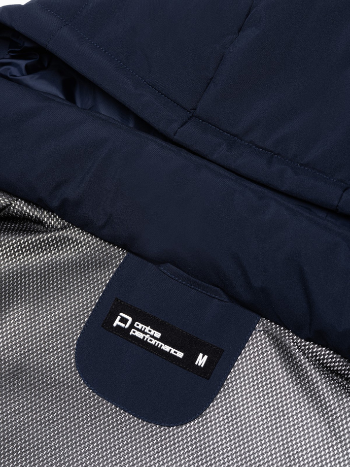 Men's winter jacket with detachable hood and cargo pockets - navy blue V1 OM-JAHP-0152