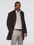 Structured fitted coat for men with high collar - dark brown V5 OM-COWC-0136