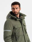 Men's insulated long jacket with reflective elements - olive V3 OM-JALJ-0169