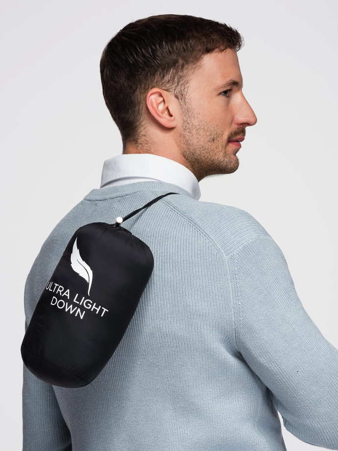 Pánská ultralehká bunda z přírodního prachového peří s kapsou - černá V1 OM-JALP-0211