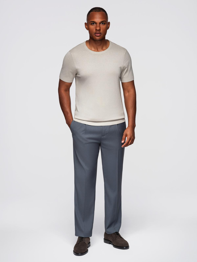 Cămașă bărbătească clasică tricotată cu manșete cu nervuri - gri deschis V3 OM-TSCT-0252