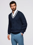 Knitted monochrome men's viscose cardigan - navy blue V1 OM-SWCD-0126