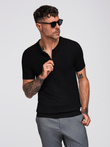 Men's openwork polo shirt with zipper at neckline - black V2 OM-POSS-0158
