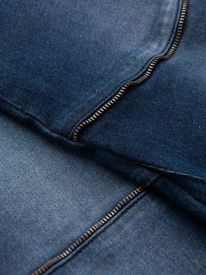 Men's denim jogger pants with rips and zippers - dark blue V1 OM-PADJ-0243