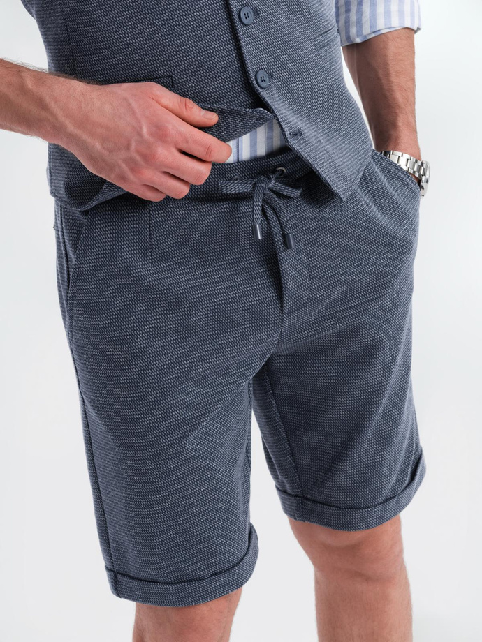 Elegantiškas vyriškas kostiumas liemenė ir šortai - tamsiai mėlynas V1 Z112