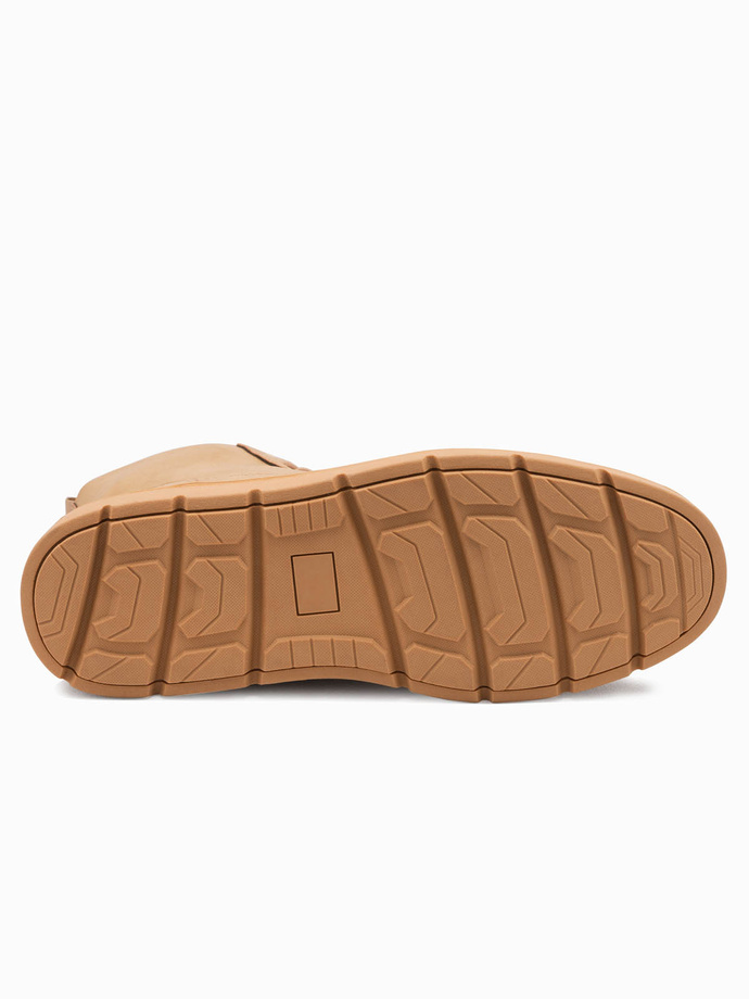 Cizme înalte bărbătești monocolore cu cusături decorative - camel V3 OM-FOBO-0133