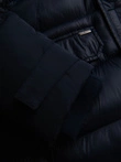 Men's quilted jacket with combined materials and hood - navy blue V3 OM-JALJ-0266