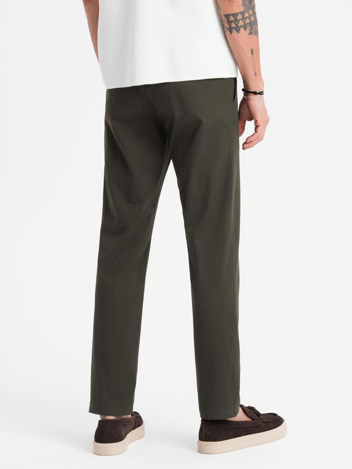 Men's REGULAR FIT chino pants with fine texture - dark green V4 OM-PACP-0184