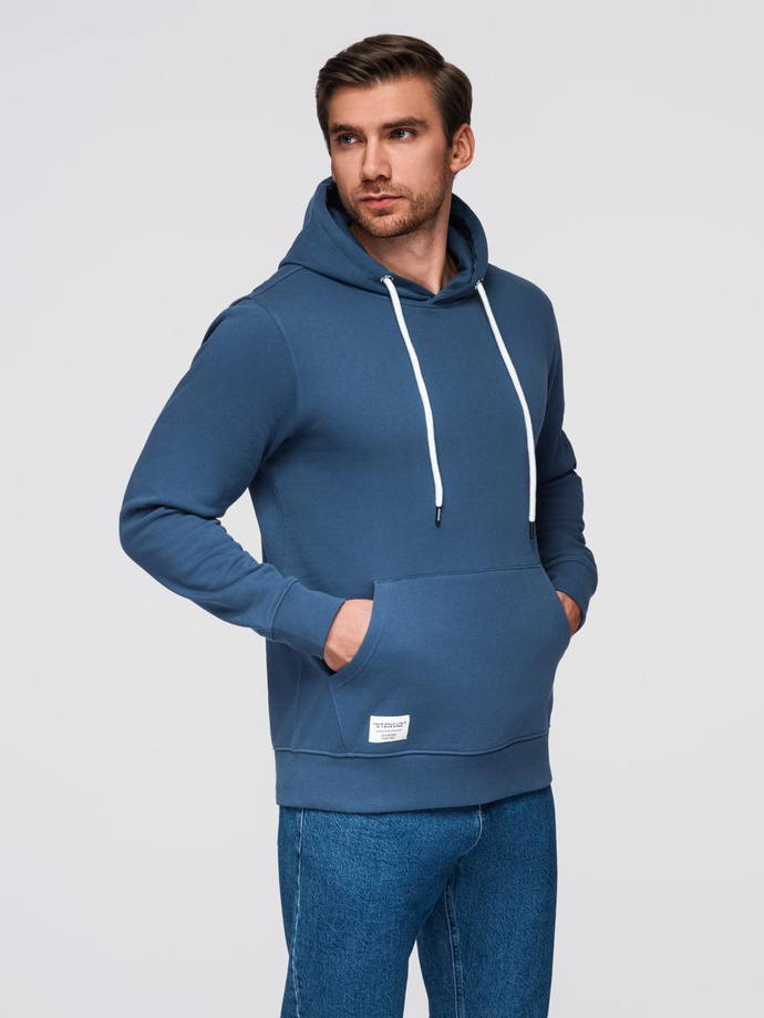 Men's kangaroo sweatshirt with hood - navy blue V4 OM-SSBN-0177