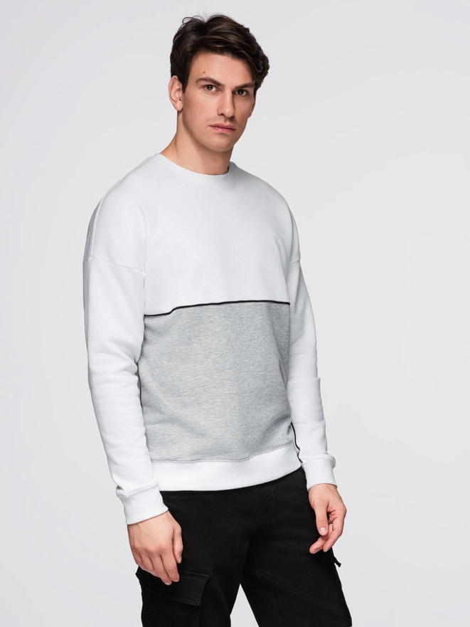 Men's OVERSIZE sweatshirt with contrasting color combination - white and gray V1 OM-SSNZ-0130