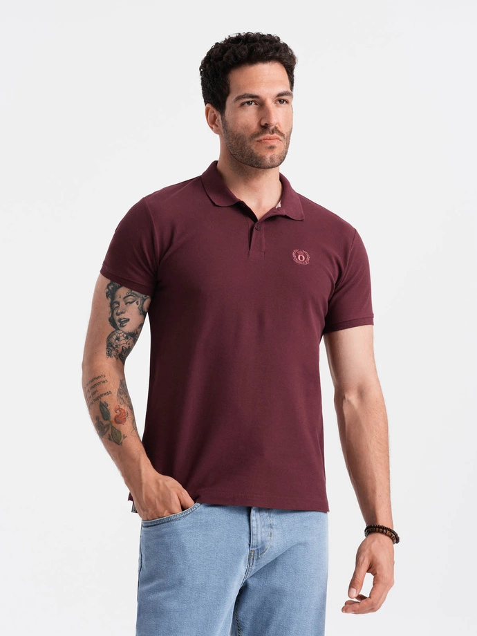 Men's BASIC single-color pique knit polo shirt - maroon V10 OM-POBS-0100