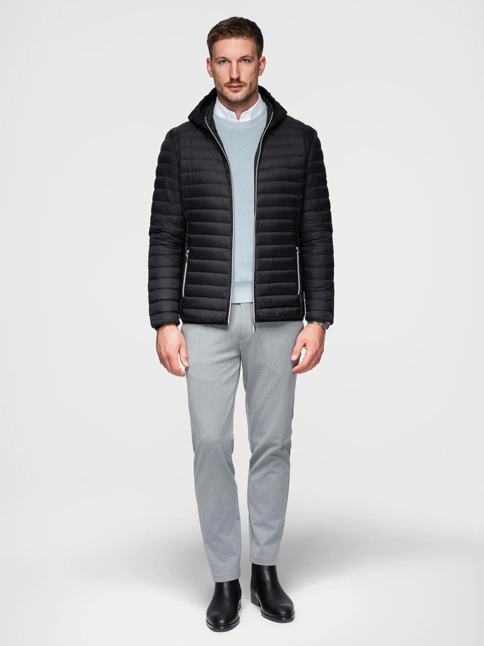 Pánská ultralehká bunda z přírodního prachového peří s kapsou - černá V1 OM-JALP-0211