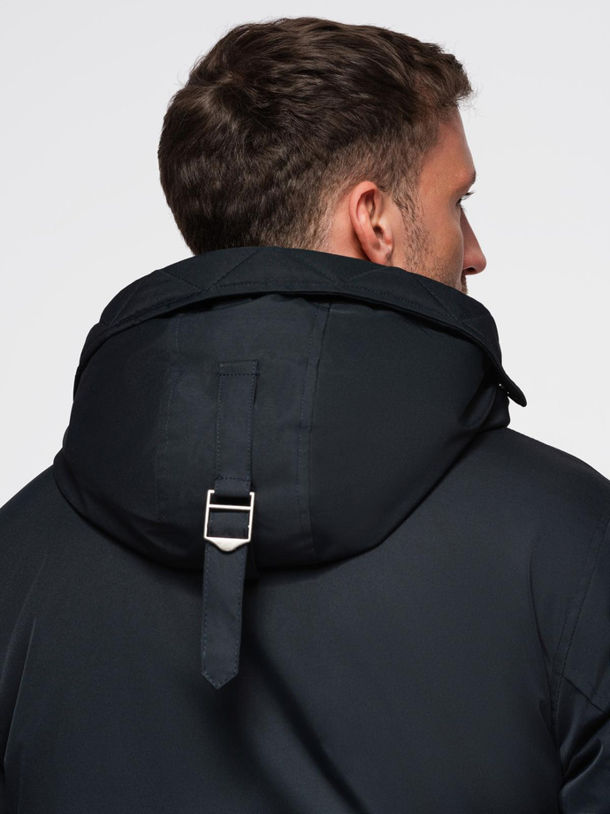 Klasická dlouhá pánská bunda parka - černá V6 OM-JAPJ-0313