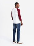 Men's longsleeve with contrasting raglan sleeves - white and maroon V2 OM-LSCL-0105